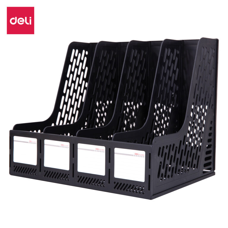 Deli 4-Compartment Magazine Holder, Black, 326 × 275 × 257 mm