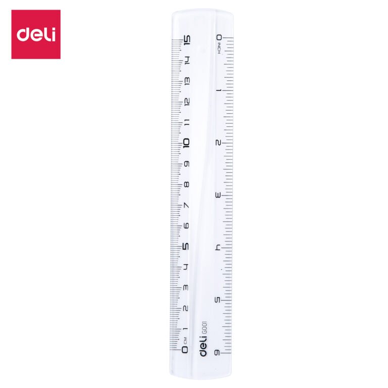 Deli Transparent Ruler, 15 cm, Metric and Inch Scales
