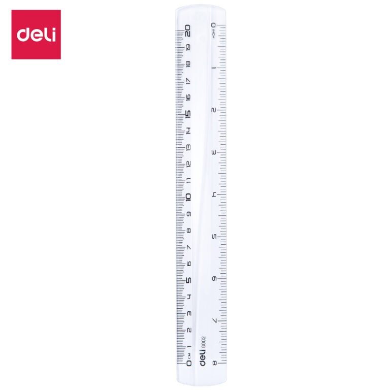 Deli EG00212 Transparent Ruler, 20 cm, Metric and Inch Scales