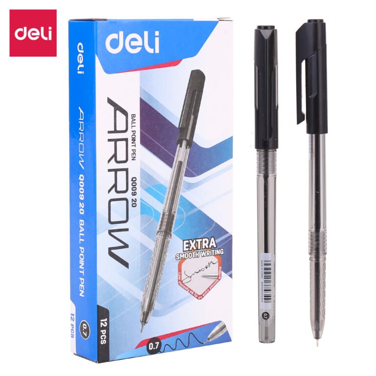 Deli EQ00920 Ballpoint Pens, 0.7 mm, Black, Pack of 12
