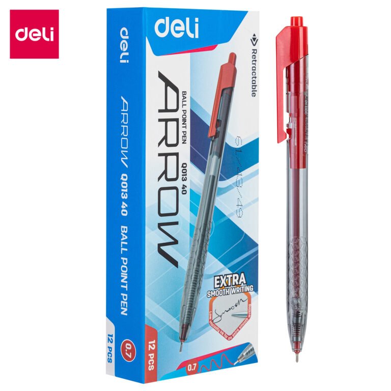 Deli EQ01340 Ballpoint Pens, 0.7 mm, Red, Pack of 12
