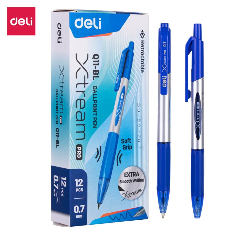 Deli EQ11-BL Ballpoint Pens, 0.7 mm, Blue, Pack of 12