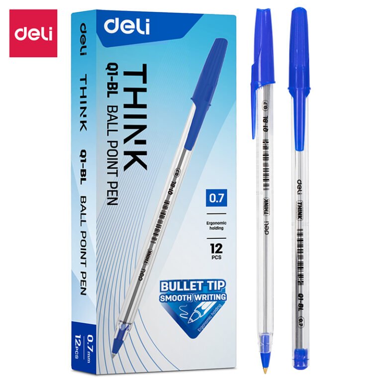 Deli EQ1-BL Ballpoint Pens, 0.7 mm, Blue, Pack of 12