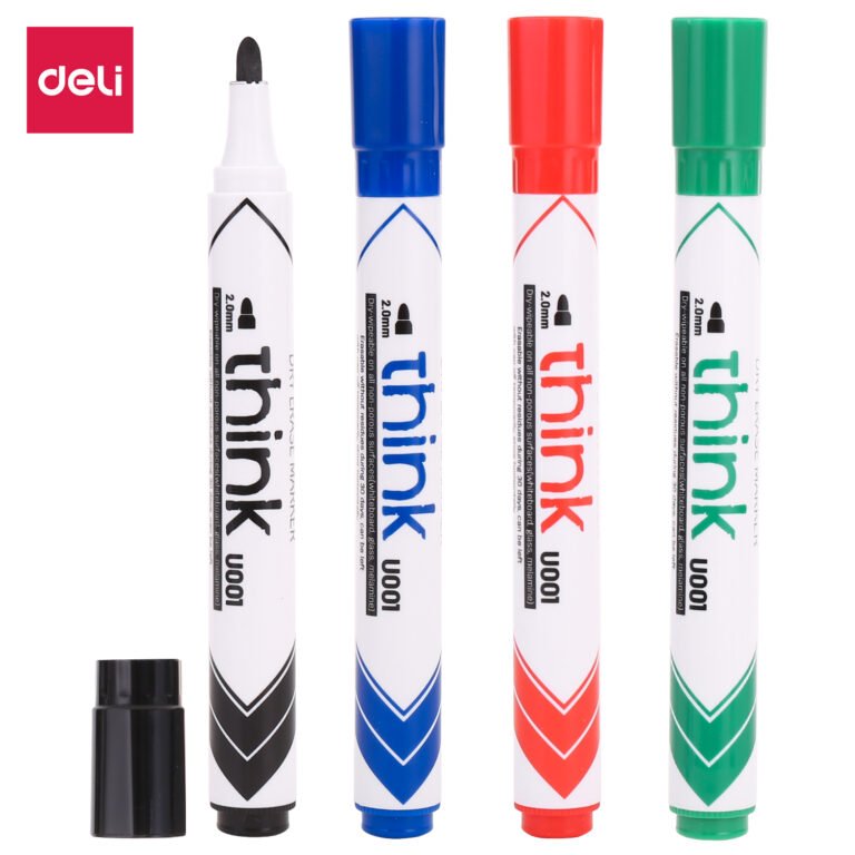 Deli EU00101 Whiteboard Markers, Bullet, 2.0 mm, Assorted, Pack of 4