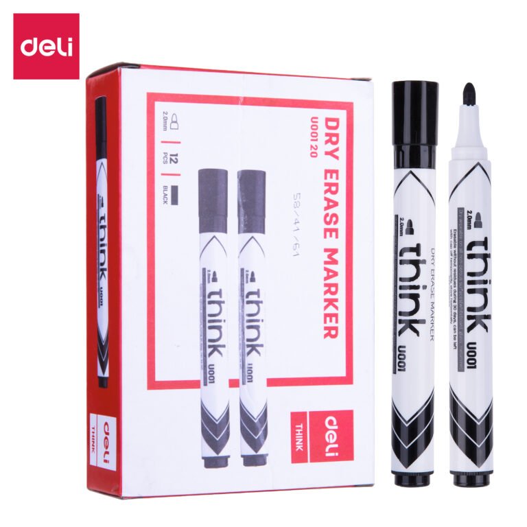 Deli EU00120 Whiteboard Markers, Bullet, 2.0 mm, Black, Pack of 12