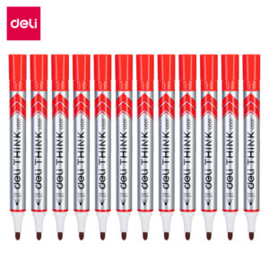 Deli Dry Erase Marker Bullet Thin Red (1×12)