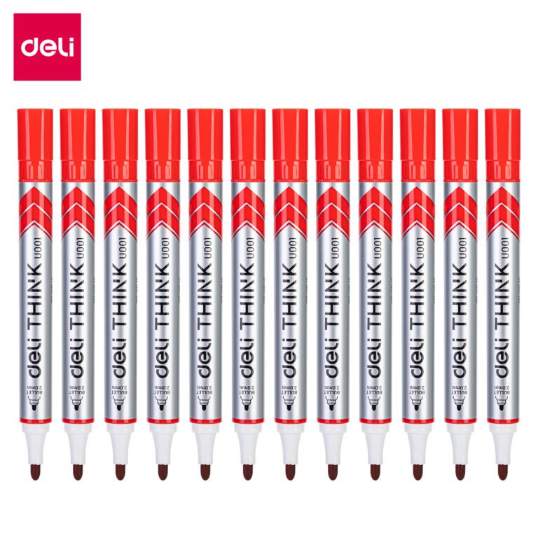 Deli EU00140 Whiteboard Markers, Bullet, 2.0 mm, Red, Pack of 12