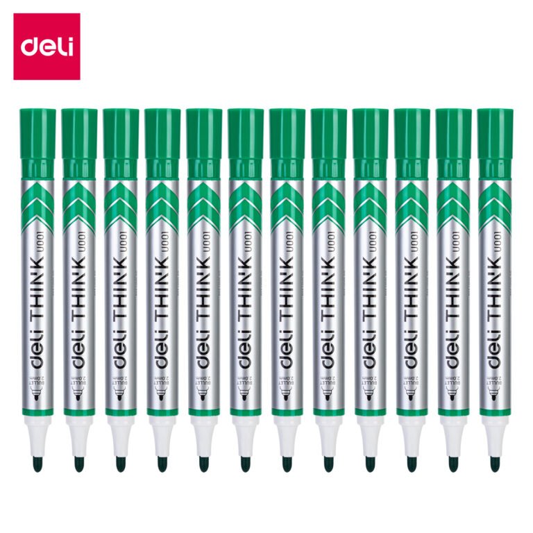 Deli EU00150 Whiteboard Markers, Bullet, 2.0 mm, Green, Pack of 12