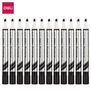 Deli BK Dry Erase Marker Black Chisel (1×12)