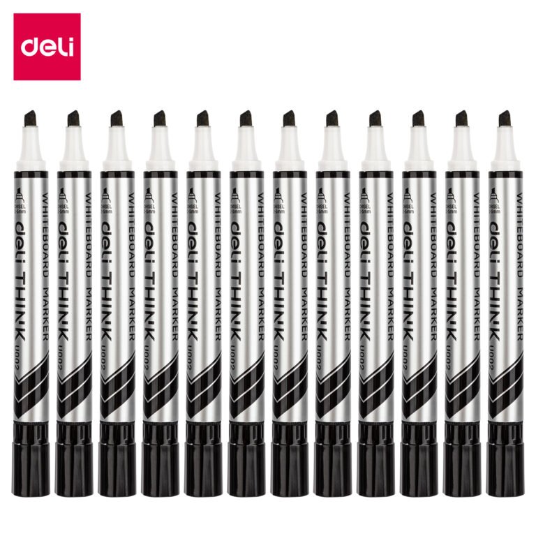 Deli EU00220 Whiteboard Markers, Chisel, 2.0–5.0 mm, Black, Pack of 12
