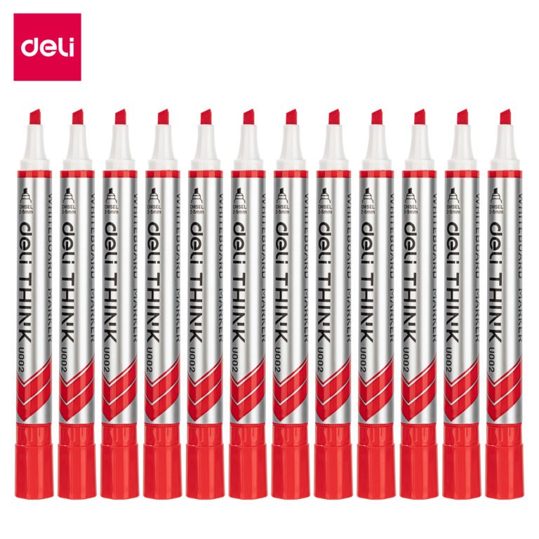 Deli EU00240 Whiteboard Markers, Chisel, 2.0–5.0 mm, Red, Pack of 12