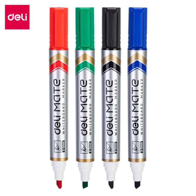 Deli EU00403 Whiteboard Markers, Chisel, 1.0–5.0 mm, Assorted, Pack of 4