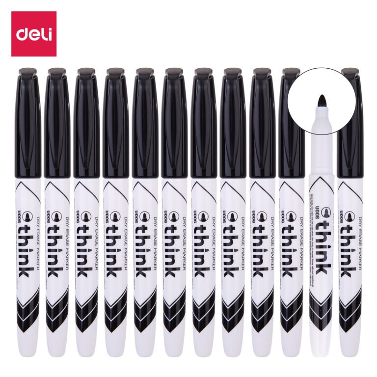 Deli EU00620 Whiteboard Markers, Bullet, 1.0–1.5 mm, Black, Pack of 12