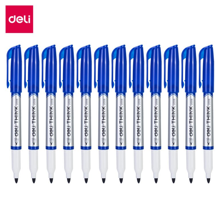 Deli EU00630 Whiteboard Markers, Bullet, 1.0–1.5 mm, Blue, Pack of 12