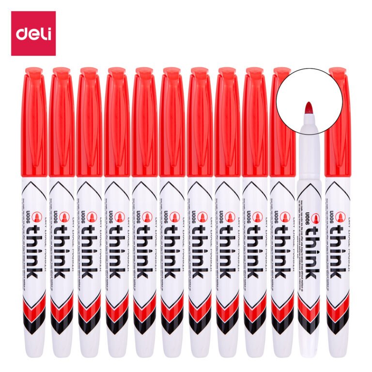 Deli EU00640 Whiteboard Markers, Bullet, 1.0–1.5 mm, Red, Pack of 12