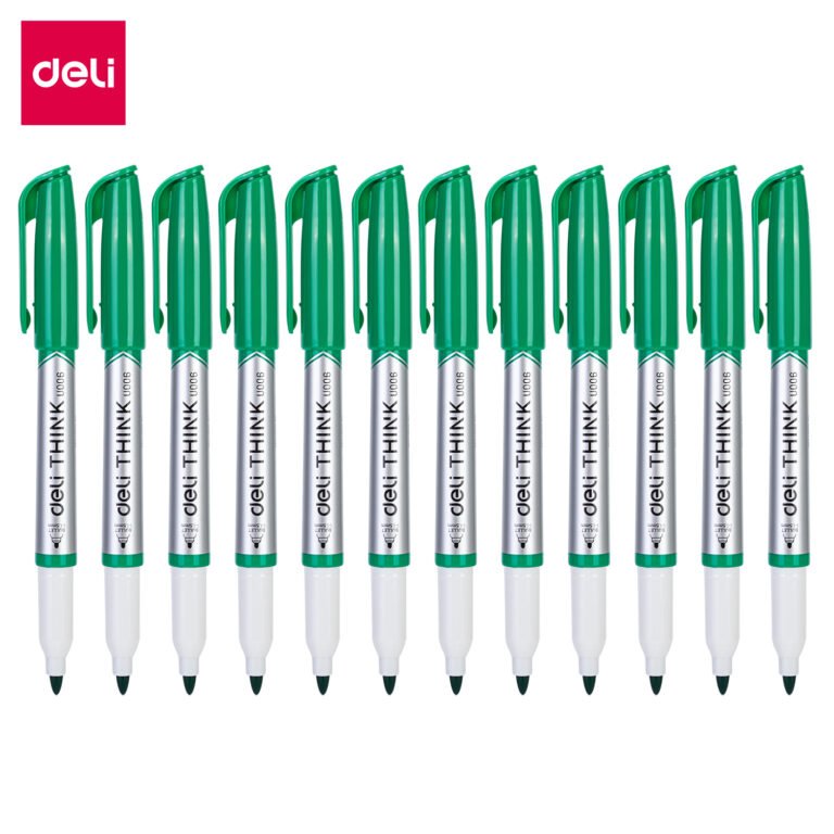 Deli EU00650 Whiteboard Markers, Bullet, 1.0–1.5 mm, Green, Pack of 12