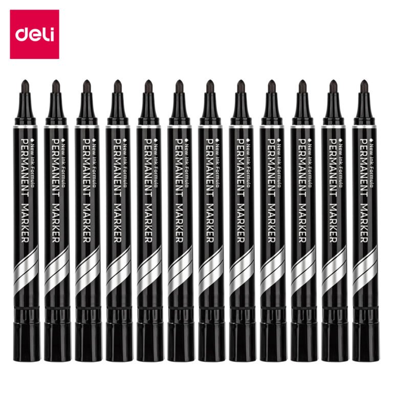 Deli EU10020 Permanent Markers, Bullet, 1.5 mm, Black, Pack of 12