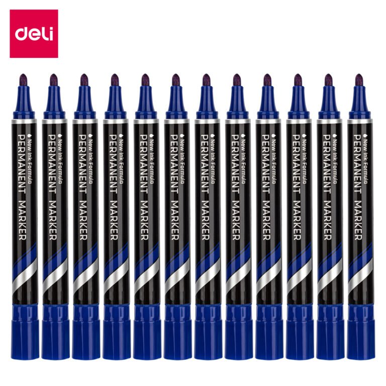 Deli EU10030 Permanent Markers, Bullet, 1.5 mm, Blue, Pack of 12