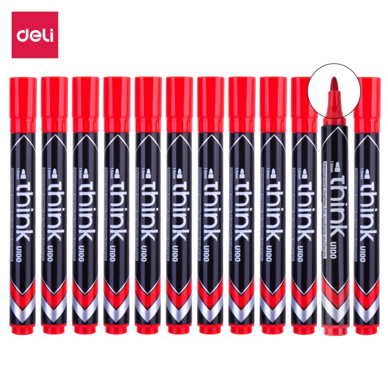 Deli EU10040 Permanent Markers, Bullet, 1.5 mm, Red, Pack of 12