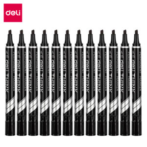 Deli Permanent Marker Thin (Black) Chisel (1×12)