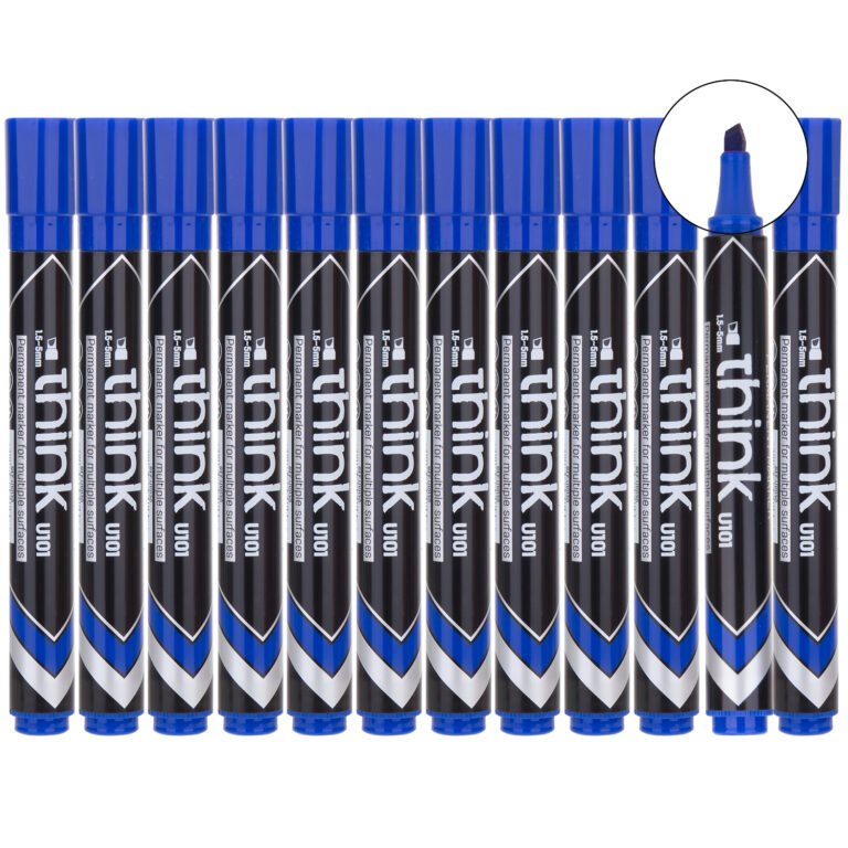 Deli EU10130 Permanent Markers, Chisel, 1.5–5.0 mm, Blue, Pack of 12