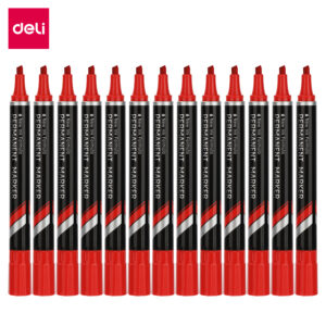 Deli Permanent Marker Chisel Thin (Red) (1×12)