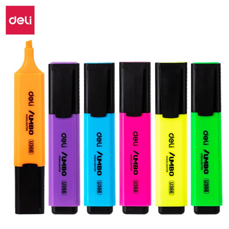Deli EU366-MT Highlighters, Chisel, 1.0–5.0 mm, Assorted, Pack of 6