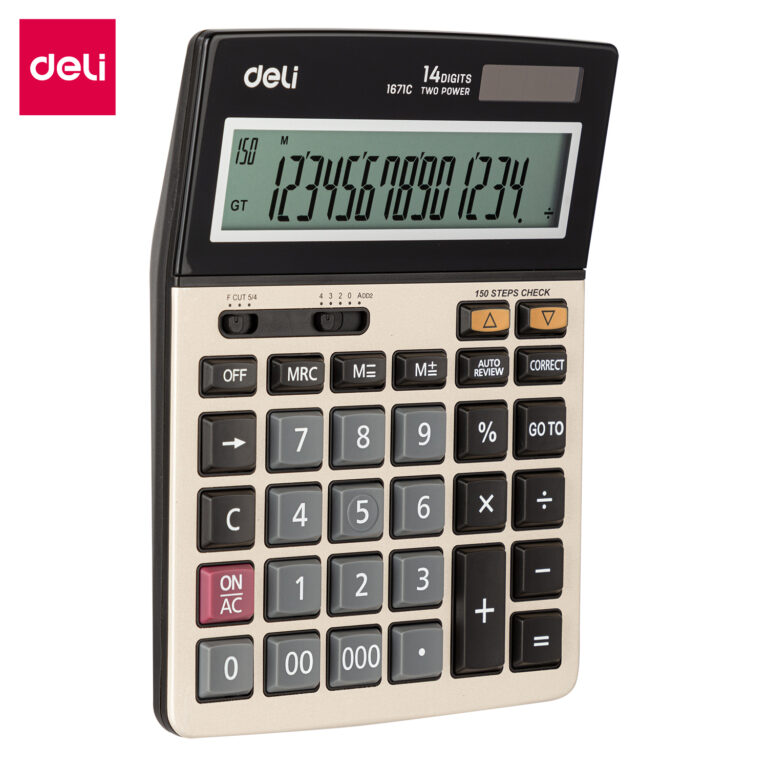 Deli Dual Power Calculator Metal 150 Steps 14 Digits