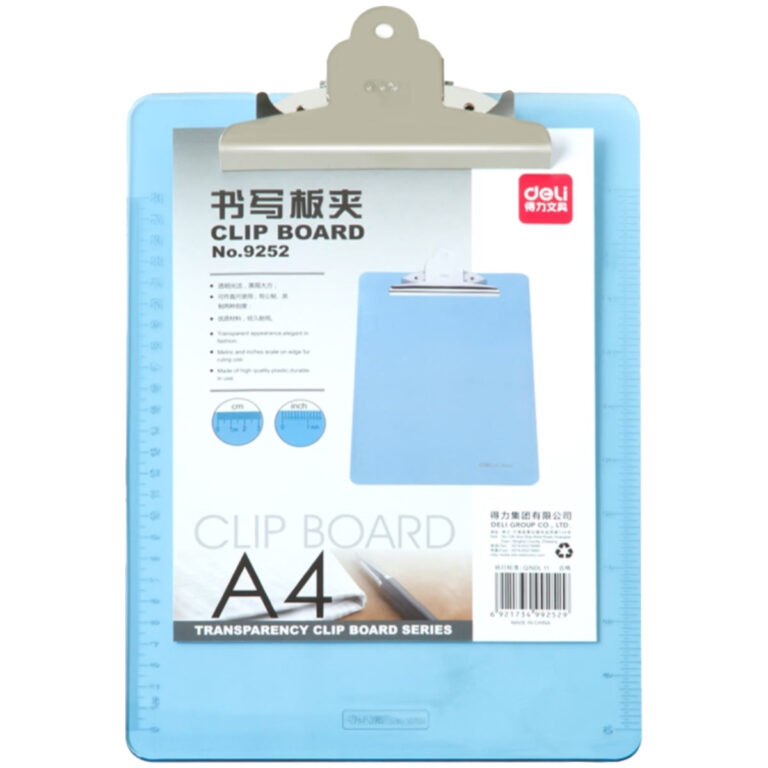 Deli A4 Transparent Jumbo Clip Board L. Blue