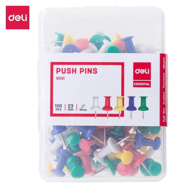 Deli Assorted Push Pins, Pack of 100, 10 mm Points
