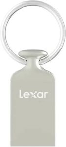 Lexar JumpDrive M22 USB Flash Drive, Key Chain Hole, 32GB Capacity, USB 2.0 Version, Compact Design, PC & Mac Compatible, Metal Body, Silver | LJDM022032G-BNJNG