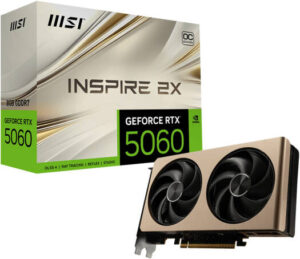 MSI RTX 5060 INSPIRE 2X OC 8GB Graphics Card, GDDR7 128-Bit Memory, 2535 MHz Boost Clocks, 28 Gbps Memory Speed, 3840 Units CUDA Cores, PCI Express Gen5 | 912-V537-020