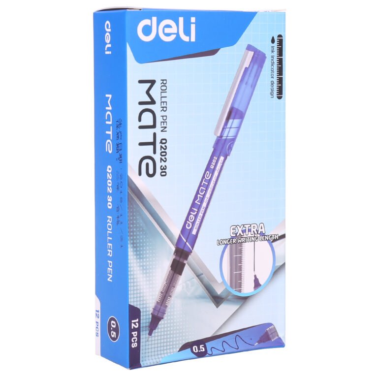 Deli EQ20230 Rollerball Pens, 0.5 mm, Blue, Pack of 12