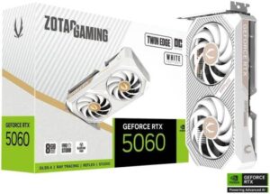 ZOTAC GAMING GeForce RTX 5060 Twin Edge OC 8GB White Edition Graphics Card, GDDR7 128-Bit Memory, 2497 MHz Engine Clock, 28 Gbps Memory Clock, 3840 CUDA Cores, PCI Express 5.0 x8 | ZT-B50600Q-10M