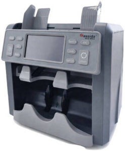 Cassida Neo Max 2-Pocket Mix Value Counter And Sorter With Printer, LCD Touch Screen, 500-1000 Hopper, Auto Currency Recognition, All Currency Mix Mode, Roller Friction System, Gray