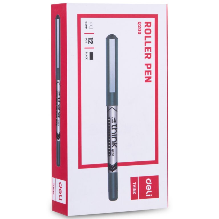 Deli EQ20020 Rollerball Pens, 0.5 mm, Black, Pack of 12