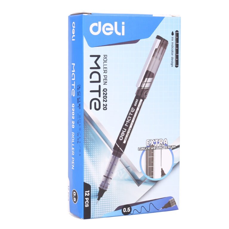 Deli EQ20220 Rollerball Pens, 0.5 mm, Black, Pack of 12