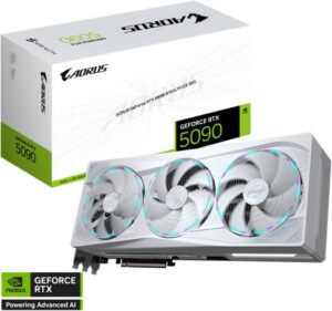 Gigabyte AORUS GeForce RTX 5090 STEALTH ICE Graphics Card, 32GB GDDR7 512-Bit Memory, 2655 MHz Core Clock, 21760 CUDA Cores, 28 Gbps Memory Clock, PCI-Express 5.0, White | GV-N5090AORUSST ICE-32GD
