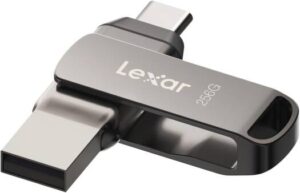 Lexar 256GB JumpDrive Dual Drive D400 USB 3.2 Type C & Type A Flash Drive for Storage Expansion, Photo Back up for iPhone 15, Up to 130MB/s, Metal Housing & Swivel Design, Titanium (LJDD400256G BNQNU)