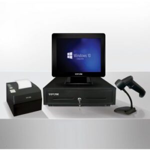 OSCAR Point of Sale POS System J1900 4GB RAM 64 SSD 15″ Touchscreen + Thermal Receipt Printer 80mm + Cash Register Drawer 5Notes 8Coins + Barcode Scanner 1D – Shiny Black | MTPOSC51700NB-01