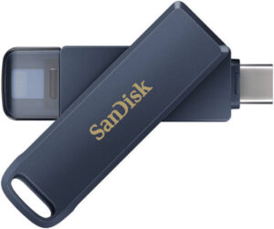 SanDisk 128GB 2-in-1 Flash Drive for iPhone, USB 3.2 Gen 1 Type-A, Rapid Transfer, Dual Compatibility with Lightning & USB Type-C,Built-in Encryption Support, Metallic Sky | SDIXD0N-128G-AW6ME