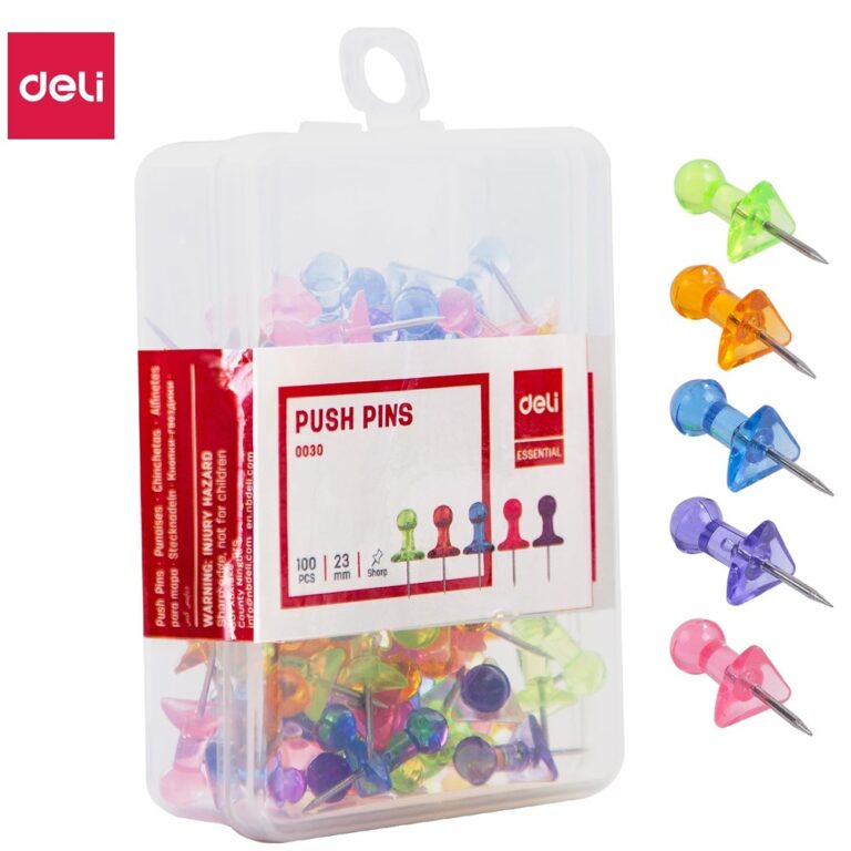Deli Transparent Assorted Push Pins, Pack of 100