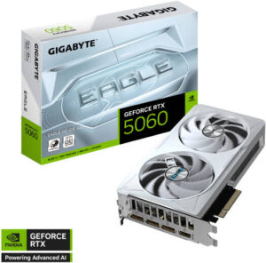 GIGABYTE GeForce RTX 5060 EAGLE OC ICE Graphics Card, 8GB GDDR7 128-Bit Memory, 2497 MHz Core Clock, 28 Gbps Memory Clock, 3840 CUDA Cores, PCI Express 5.0, White | GV-N5060EAGLEOC ICE-8GD
