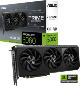 ASUS PRIME GeForce RTX 5060 OC Edition Graphics Card, 8GB GDDR7 128-Bit Memory, 2565 MHz Boost Clock, 28 Gbps Memory Speed, 3840 CUDA Cores, PCI Express 5.0 | 90YV0N10-M0NA00