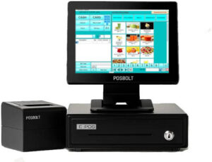 POSBOLT Restaurant POS System Combo With Software, 15″ Touch Screen Display, Intel Core i5-4210U, 8GB RAM, 256SSD, 80mm Thermal Receipt Printer (USB + LAN), Stainless Steel Cash Drawer | P622
