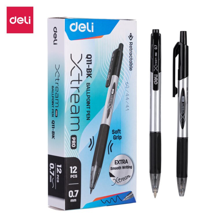 Deli EQ11-BK Ballpoint Pens, 0.7 mm, Black, Pack of 12