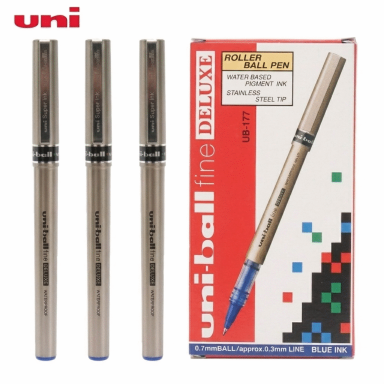 Uni-ball Fine Deluxe UB-177 0.7 mm Rollerball Pen, Blue, Pack of 12