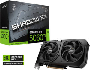MSI GeForce RTX 5060 Ti 8GB SHADOW 2X OC PLUS Graphics Card, GDDR7 128-Bit Memory, 2602 MHz Boost Clock, 28 Gbps Memory Speed, 4608 CUDA Cores, PCI Express Gen 5 | 912-V536-023