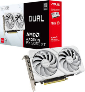 ASUS Dual Radeon RX 9060XT White Edition Graphics Card, 16GB GDDR6, Up to 3250MHz, PCIe 5.0, 2 x DisplayPort 2.1, 1 x HDMI 2.1 VRR Port, Axial-Tech Dual Fan Design, Black | 90YV0LG3-M0NA00
