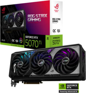 ASUS ROG Strix GeForce RTX 5070 Ti OC Edition Graphics Card, 16GB GDDR7 256-Bit Memory, 2602 MHz Boost Clock, 8960 CUDA Cores, 28 Gbps Memory Speed, PCI Express 5.0 | 90YV0M90-M0NA00